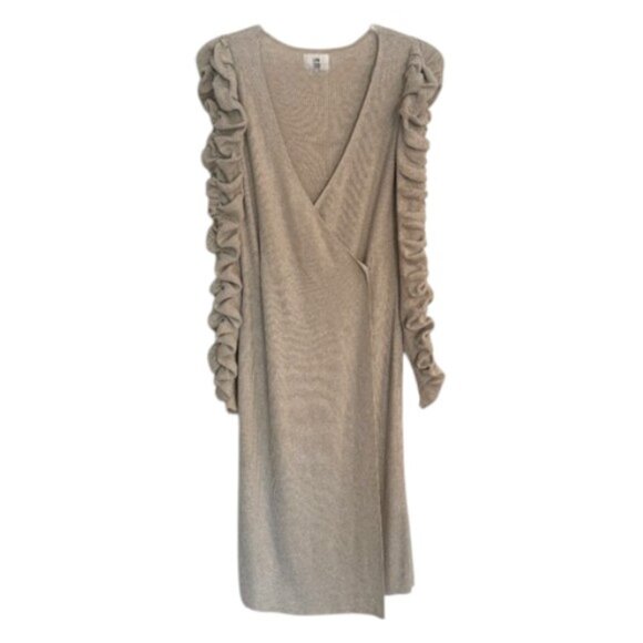 LPA Beige Ruched Knit Wrap Maxi Dress Size XS 45727 - Picture 1 of 10
